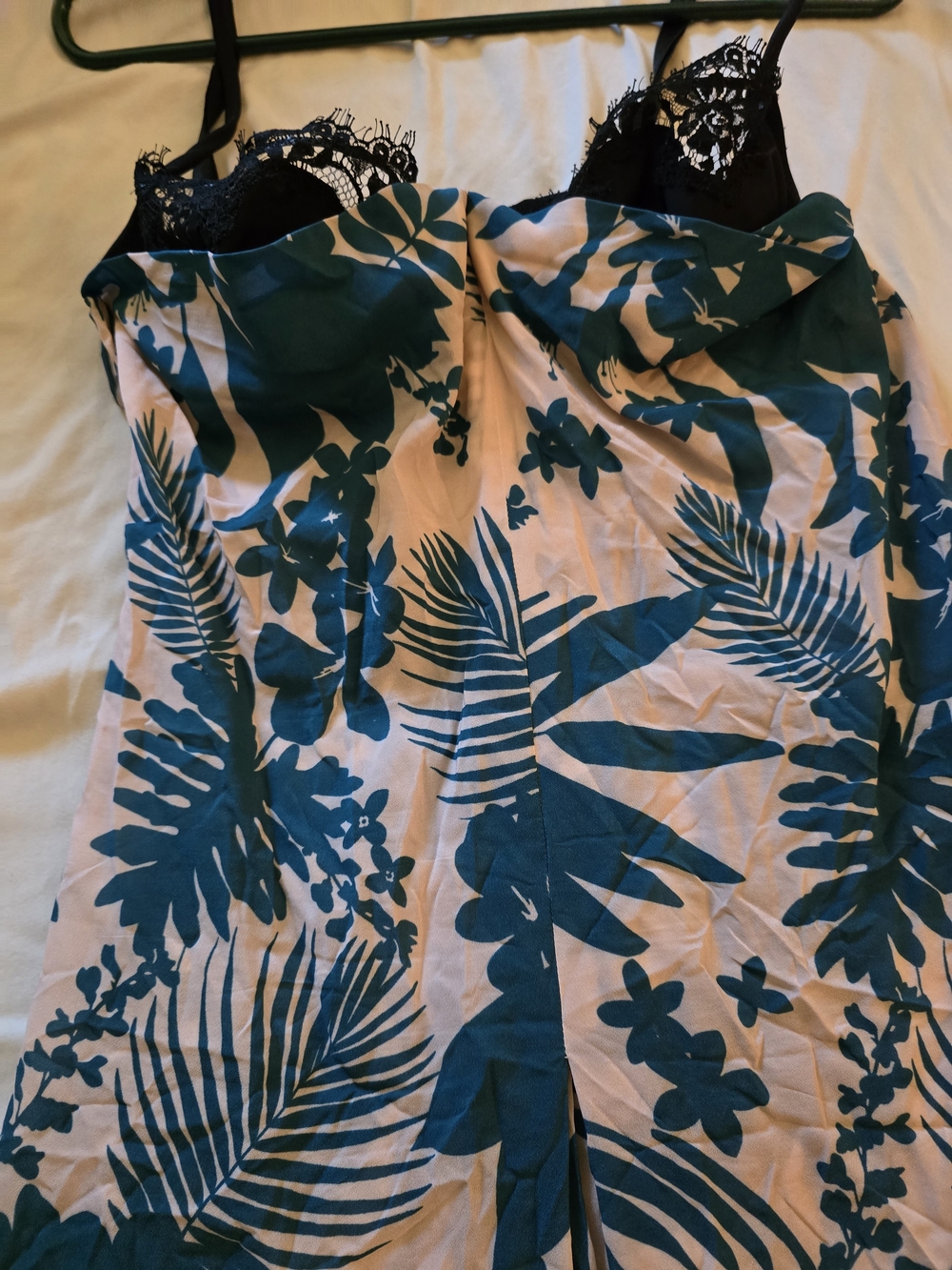 Barneys New York Teal and Cream Tropical Lace-Trim Dress